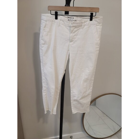 Frank & Eileen Wicklow The Italian Chino Cropped Raw Hem White Twill Pants Sz 10 - Picture 1 of 11